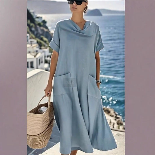 Dame afslappet sommerkjole med praktiske lommer og blødt stof Stilla