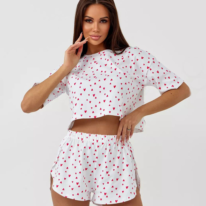 Dame cropped-top og high-waist shorts sæt med hjertemotiv Stilla