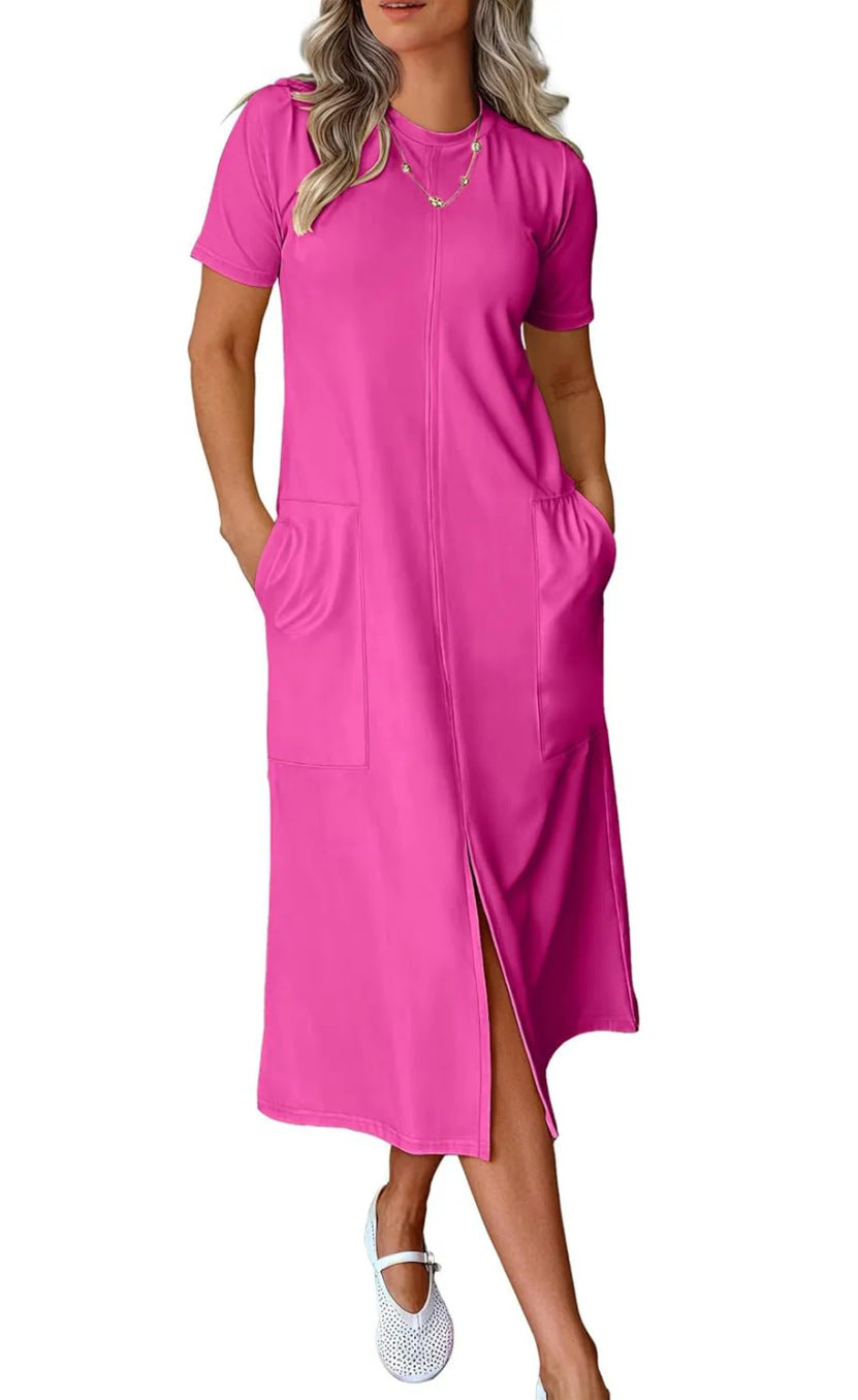 Dame afslappet maxikjole med praktiske lommer og sidelæg Stilla