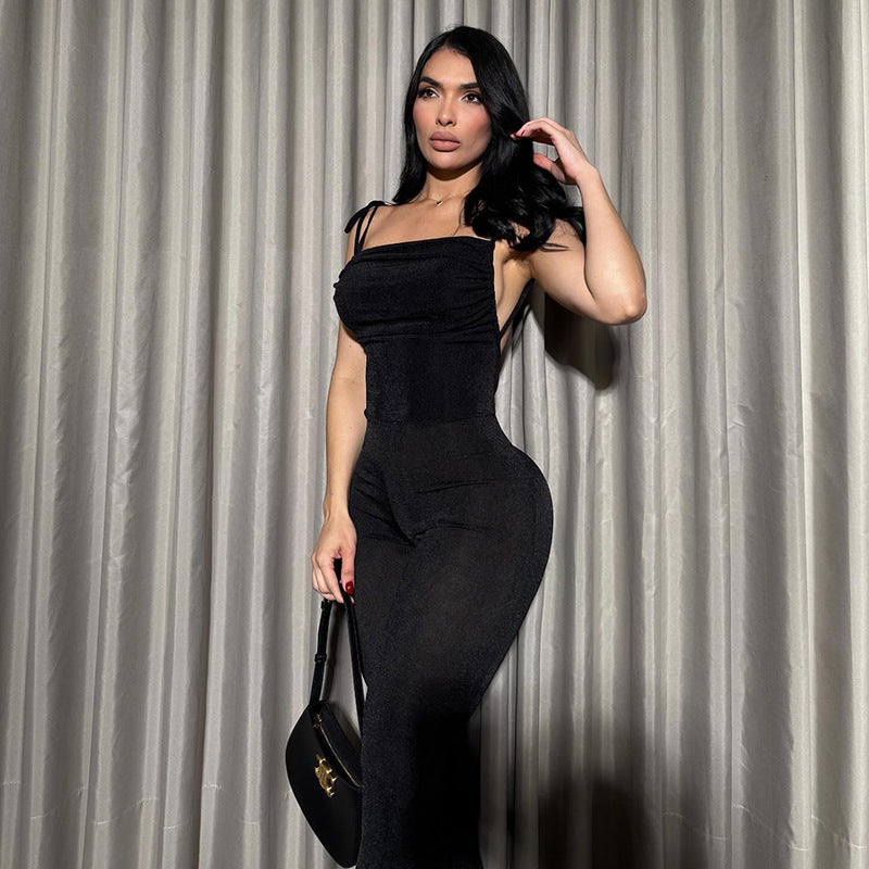 Dame elegant jumpsuit med smal ben og rynker Stilla