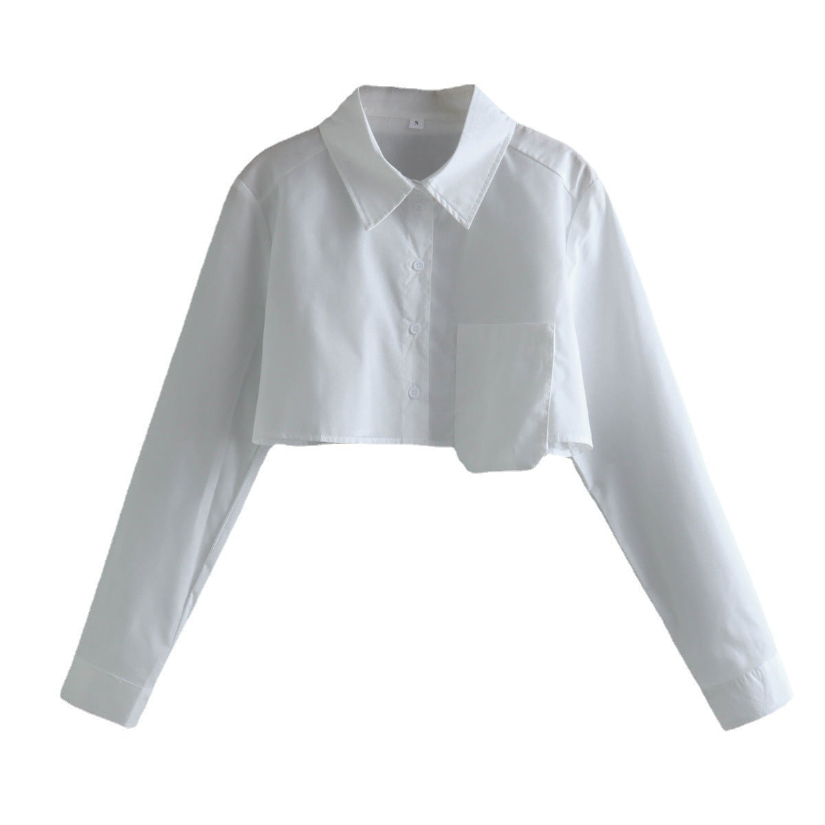 Dame Cropped Button-Up Skjorte med unikt Lomme-Detail Stilla