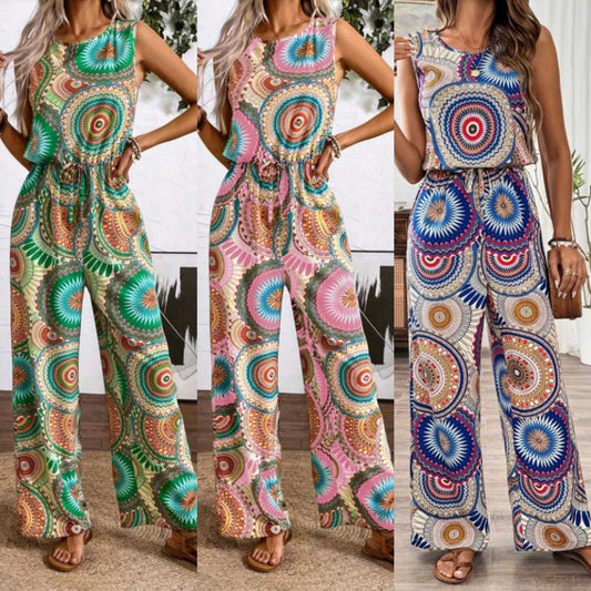 Dame jumpsuit med farverigt mandala-mønster og figurtilpasset snit Stilla