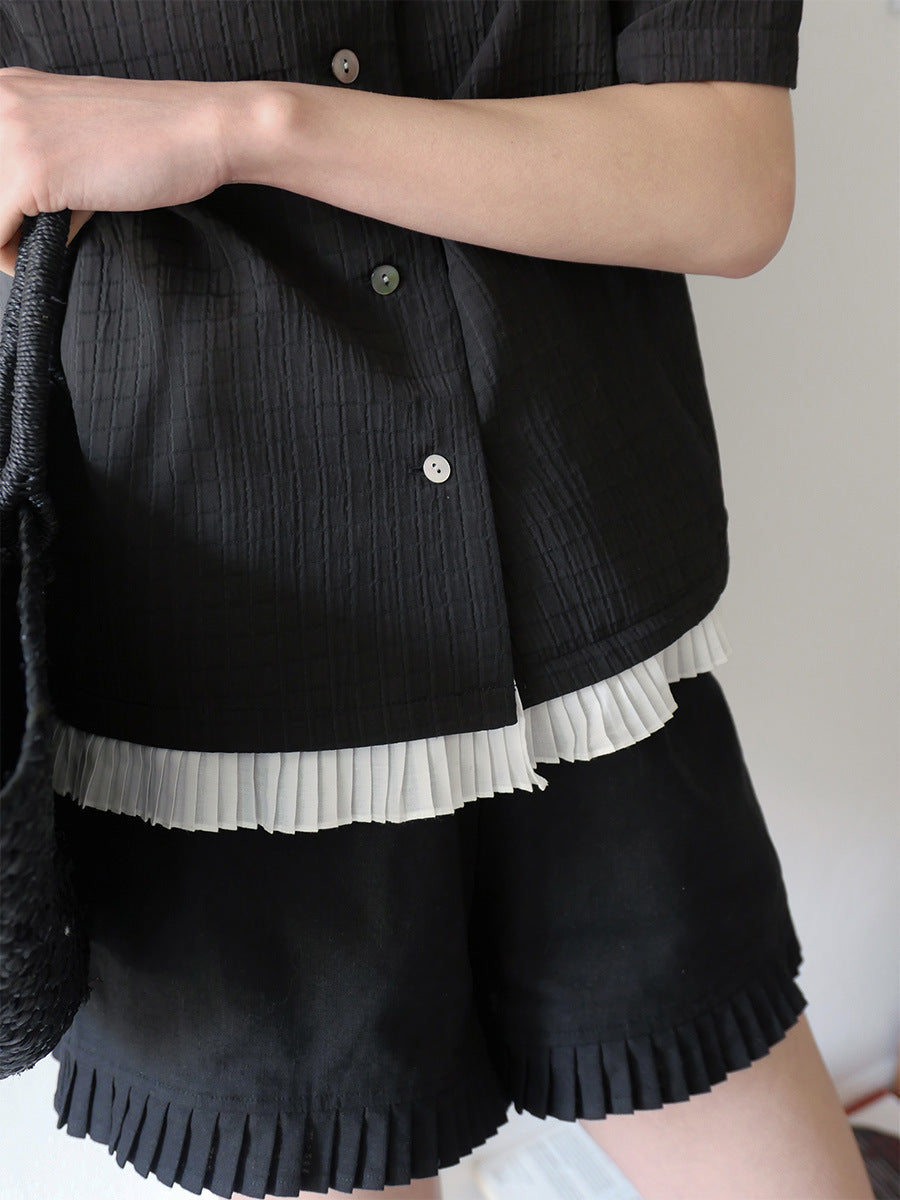 Dame afslappet bluse med rynket kortærmet og knaplukning Stilla