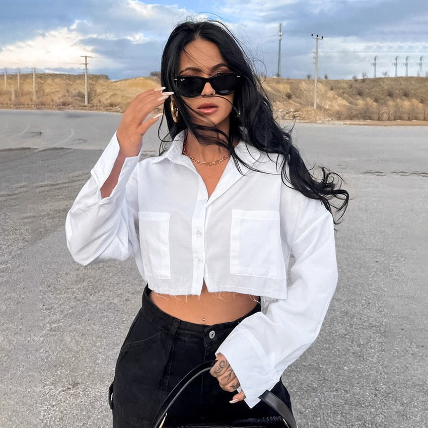 Dame Cropped Skjorte med stilfulde lommer og elegant snit Stilla