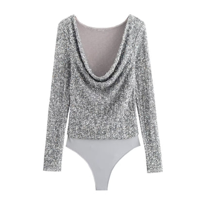 Femme Dazzling Cowl Neck Bodysuit Stilla
