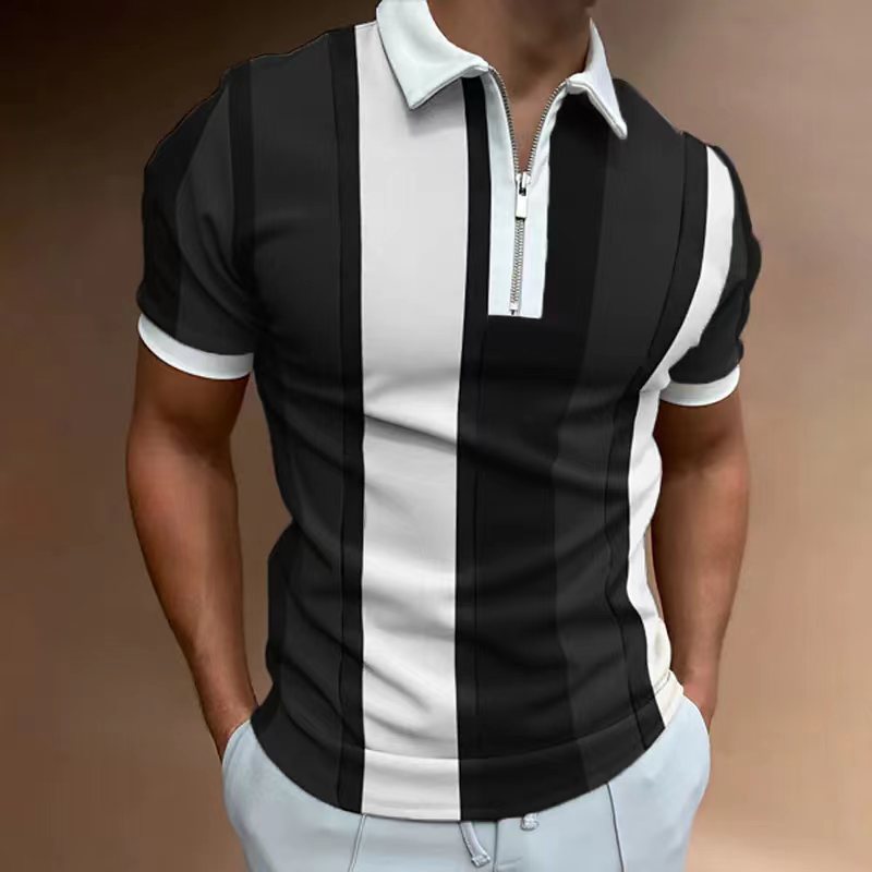 Herre poloshirt med moderne lynlås og stilfuldt stribemønster Stilla