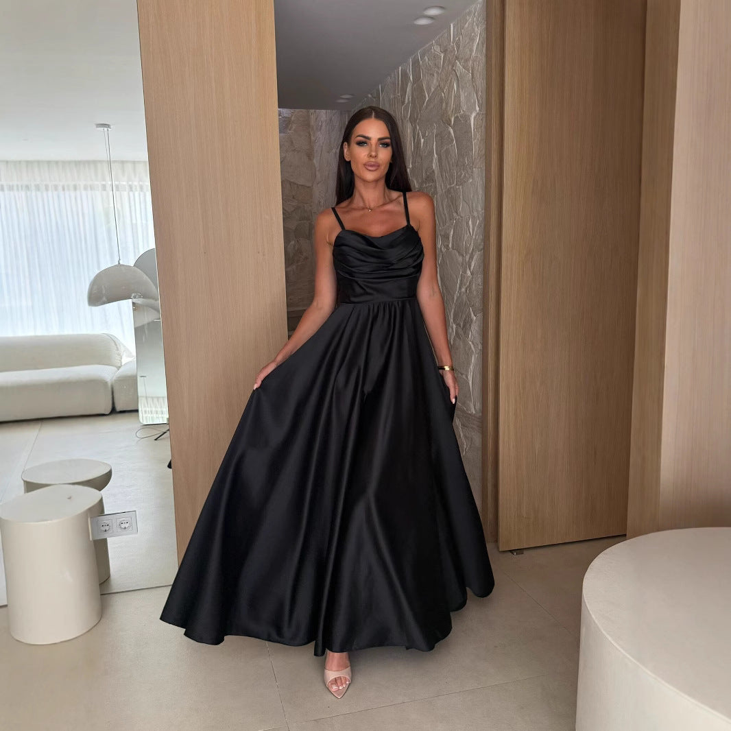 Dame Elegant aftenkjole med smart hjerteudskæring og flydende skørt Stilla