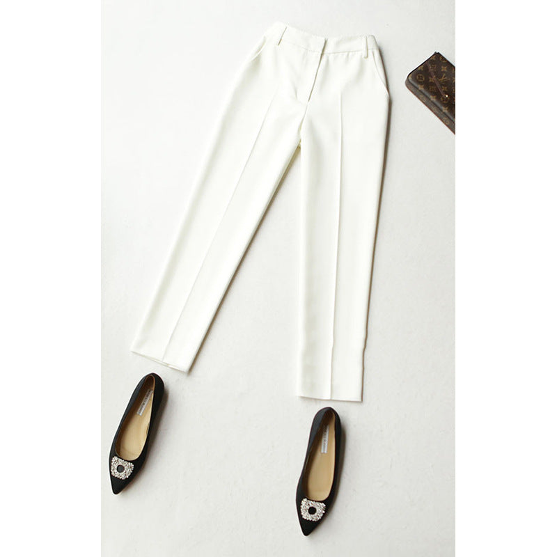 Dame elegant høj talje bukser med smal snit og klassiske folder Stilla