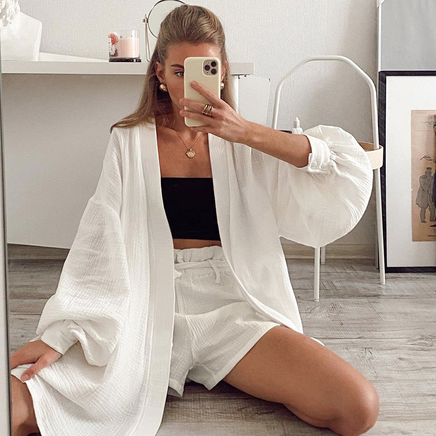 Dame afslappet Kimono-kåbe med bred skær Stilla