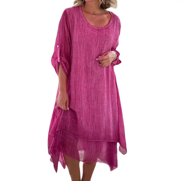 Dame afslappet sommerkjole med asymmetrisk kant og luftige ærmer Stilla