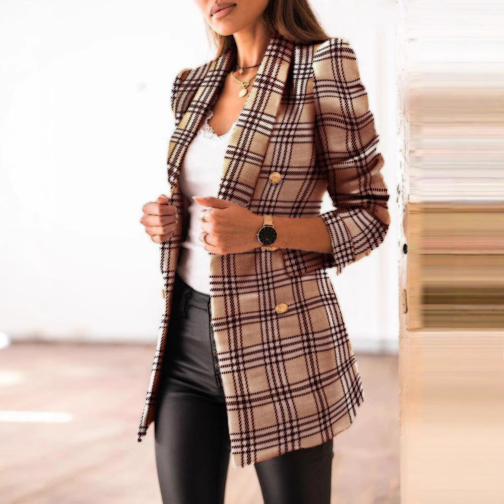 Dame elegant jakke med dobbelt knaplukning og struktureret stof Stilla