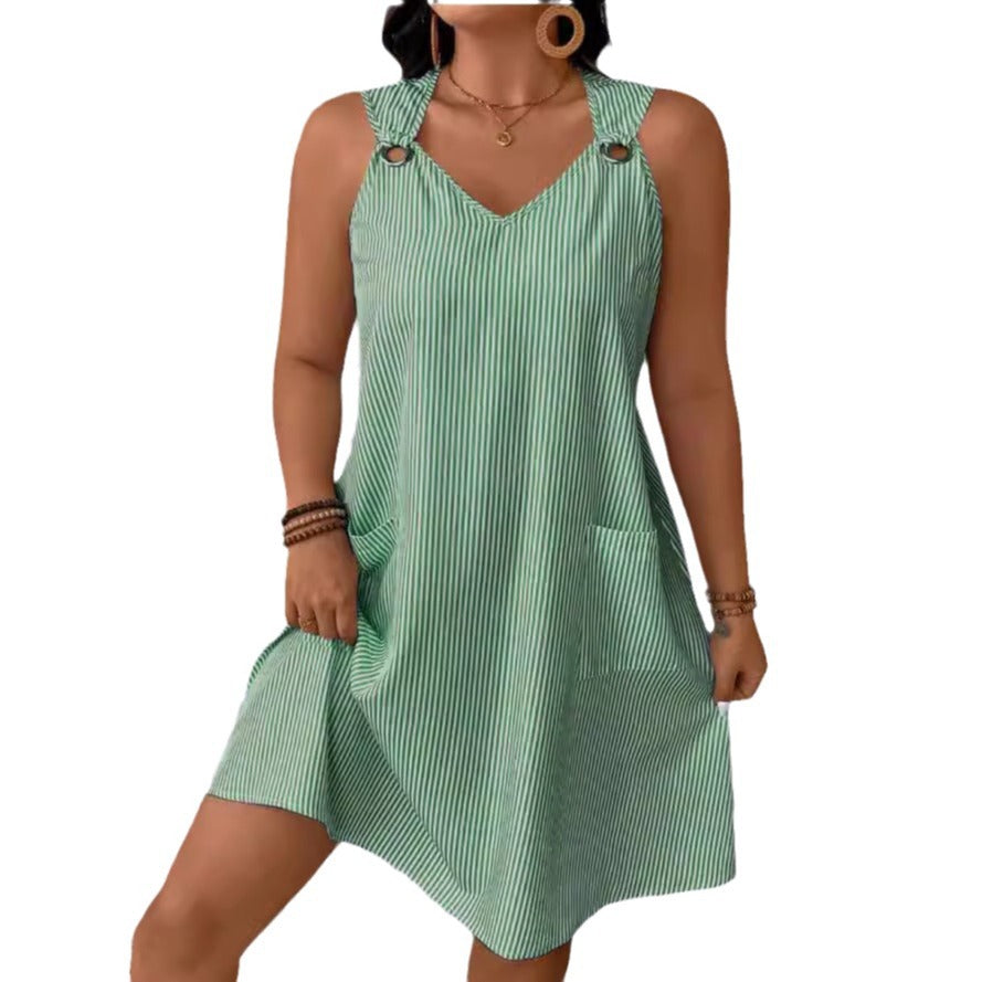 Dame afslappet A-linje kjole med V-hals og praktiske lommer Stilla