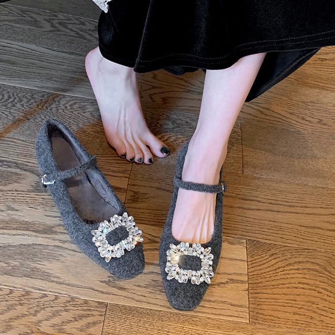 Dame Dekoreret Mary Jane Ballerinaer med Strassdetaljer Stilla