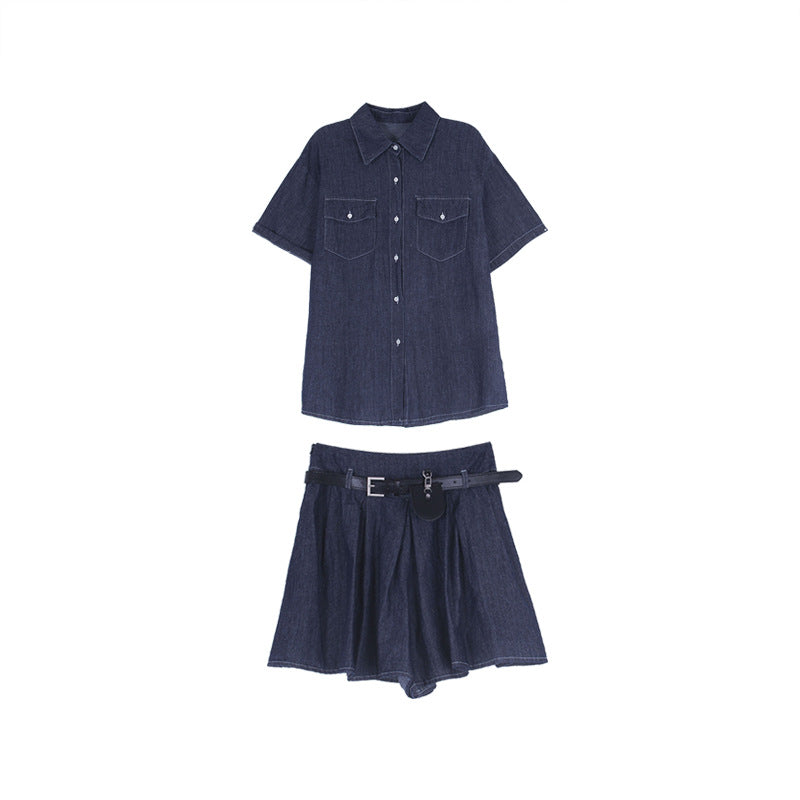 Dame Denim Overshirt med kortærmet design og praktiske brystlommer Stilla