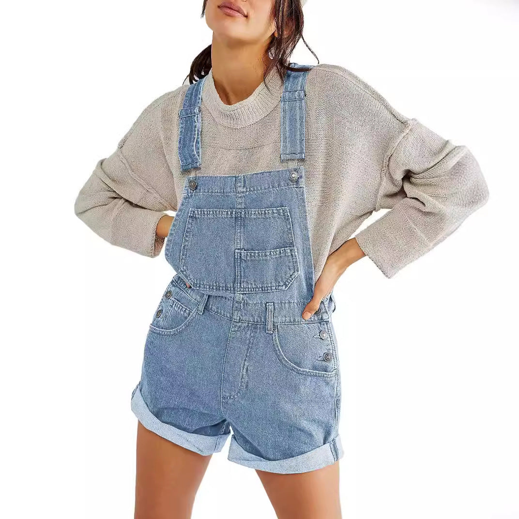 Dame Casual Denim Overalls med funktionelle lommer og justerbare stropper Stilla
