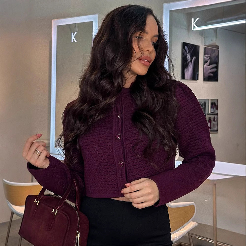 Dame cropped strikjakke med dekorative knapper Stilla