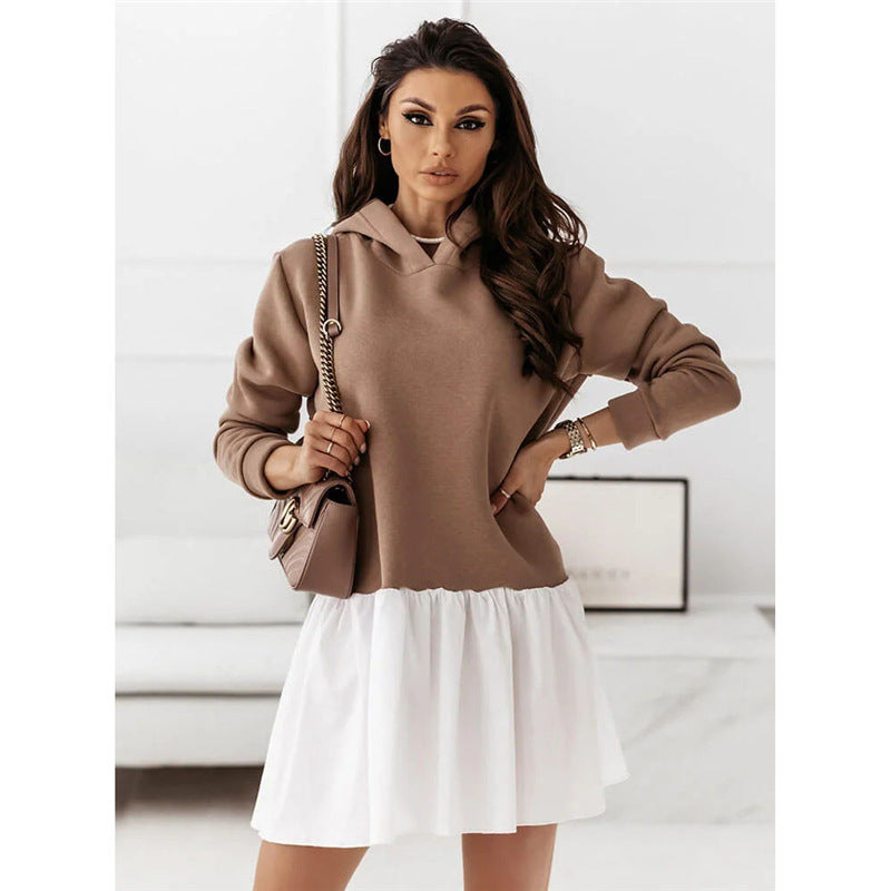 Dame afslappet hoodie-kjole med flæsekanter Stilla