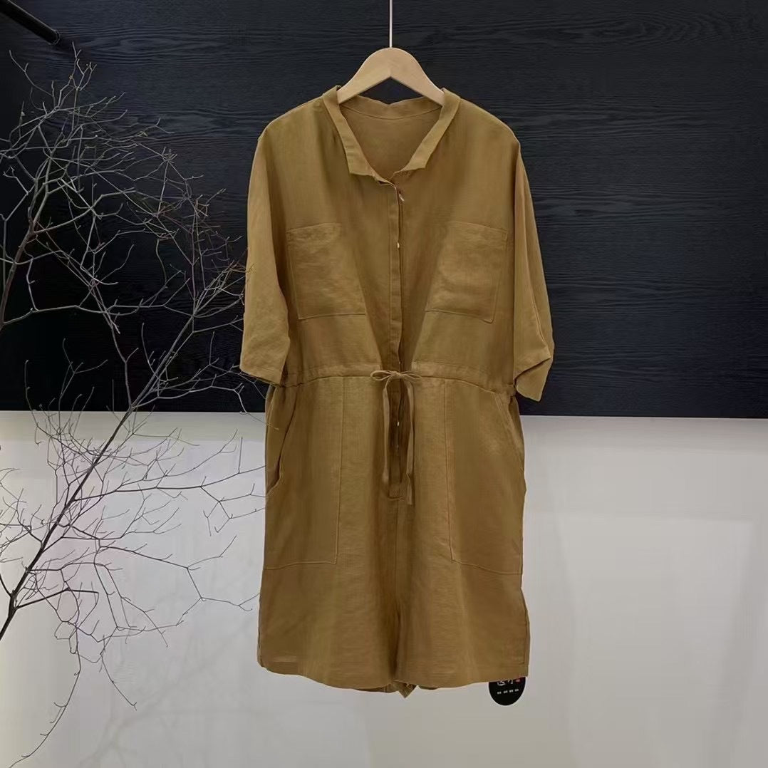Damer Løs Jumpsuit med korte ærmer, taljebælte og lommer Stilla