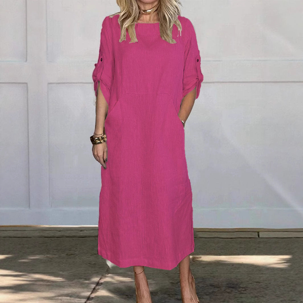 Dame afslappet maxikjole med praktisk lomme-design og trendy langærmet Stilla