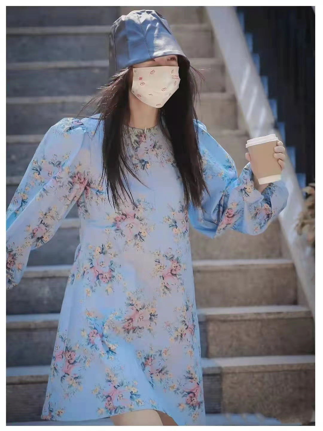 Dame Elegant Blomstret Kjole med Puffærmer Stilla