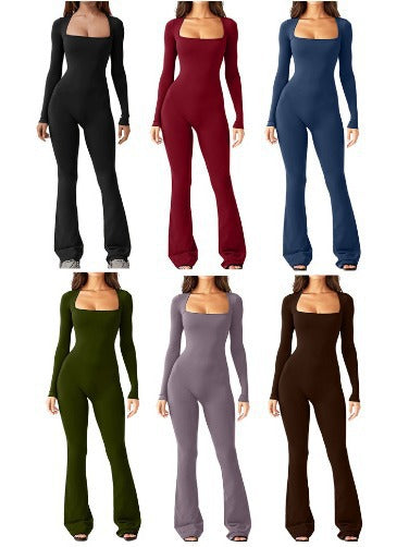 Dame figursyet jumpsuit med lange ærmer og firkantet udfordring Stiila