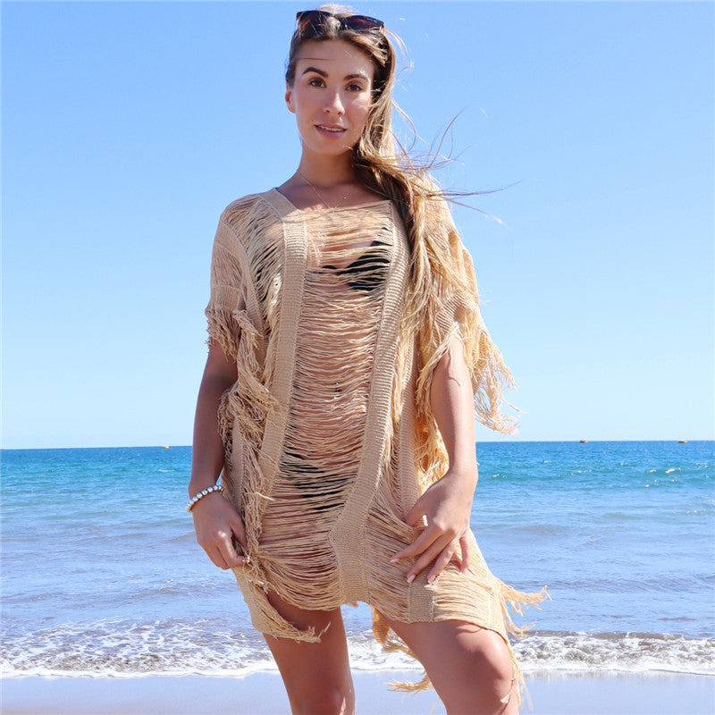 Dame afslappet hækle-strandovertræk med frynset accenter Stilla