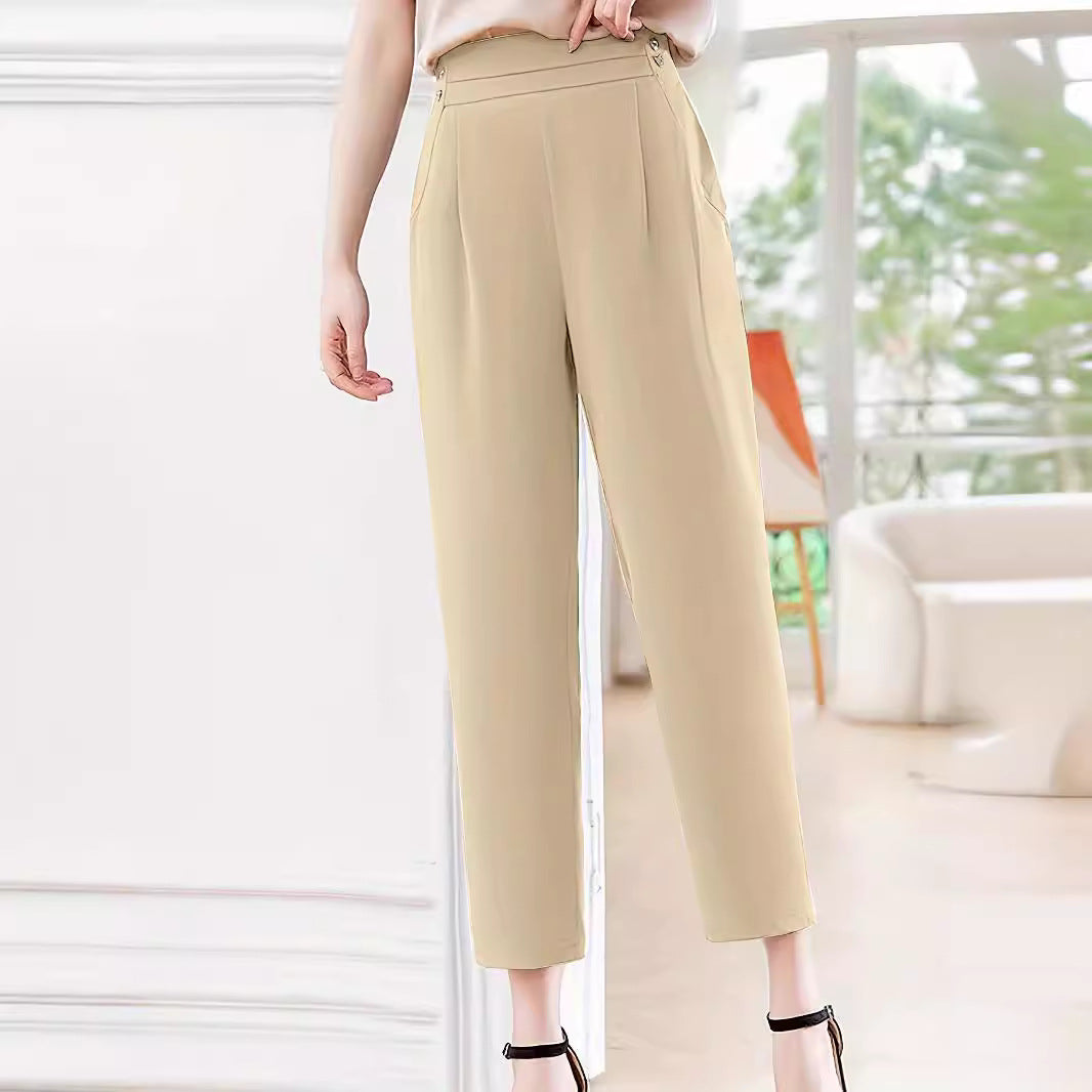 Dame Elegant Faltenbukser med høj talje og sidelommer Stilla