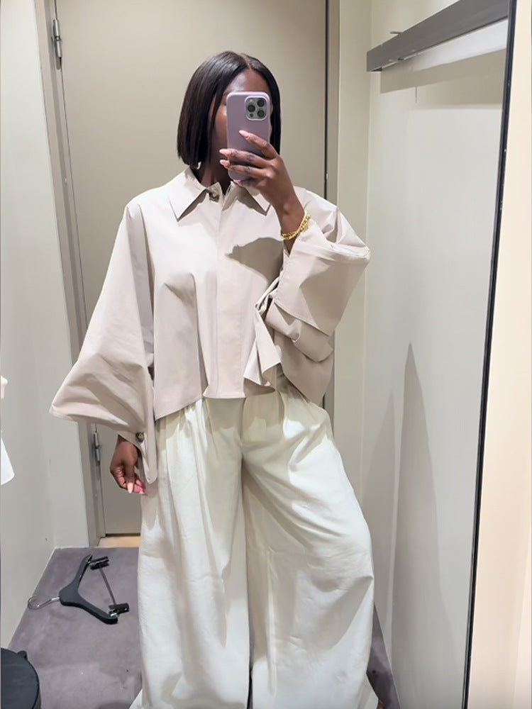 Dame Cropped Bluse med voluminøse ærmer Stilla