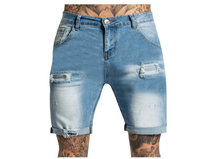 Herrer casual jeansshorts med moderne rifter og opadvendte sømme Stilla