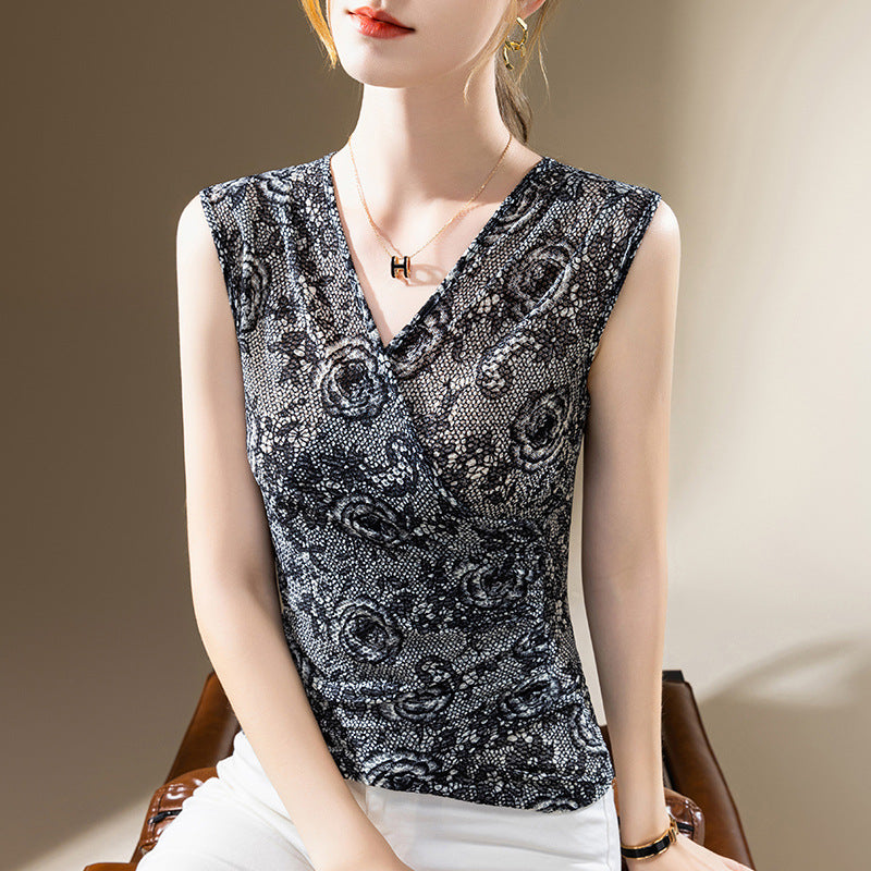 Dame elegant indpakningsoverdel med blomstret spidsmønster og høj kvalitet tekstur Stilla