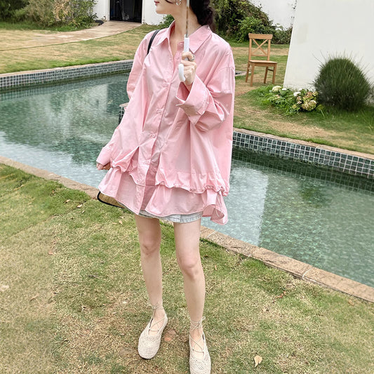 Dame elegant bluse med volant og fine detaljer Stilla