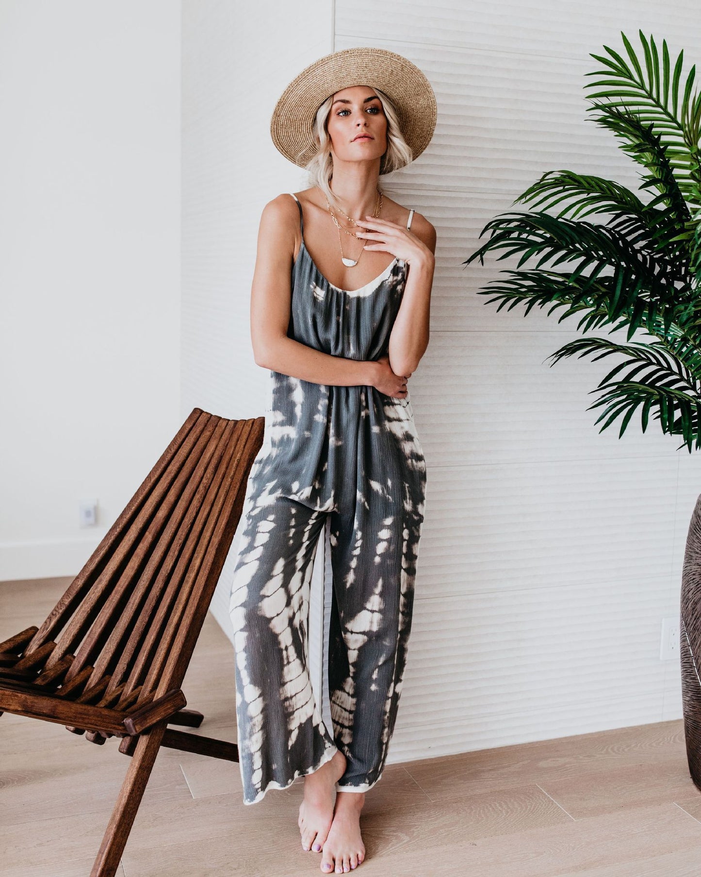 Dame Elegant Jumpsuit med Spaghetti-stropper og vide ben Stilla