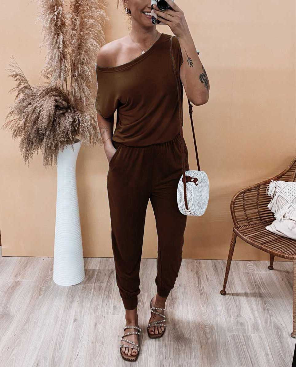 Dame Off-Shoulder Jumpsuit med elastisk liv og afslappet snit Stilla
