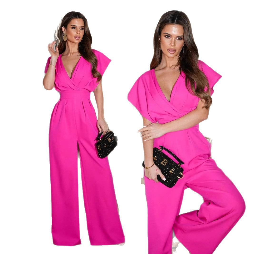 Dame jumpsuit med vidde ben og elegant indpakningsdesign Stilla