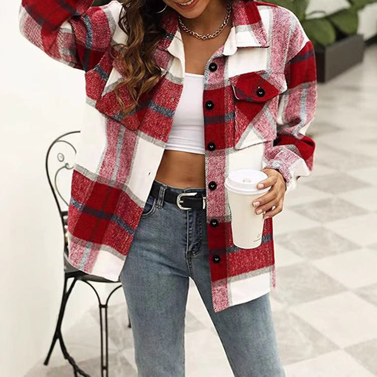 Dame afslappet flannel skjortejakke med ternet mønster Stilla