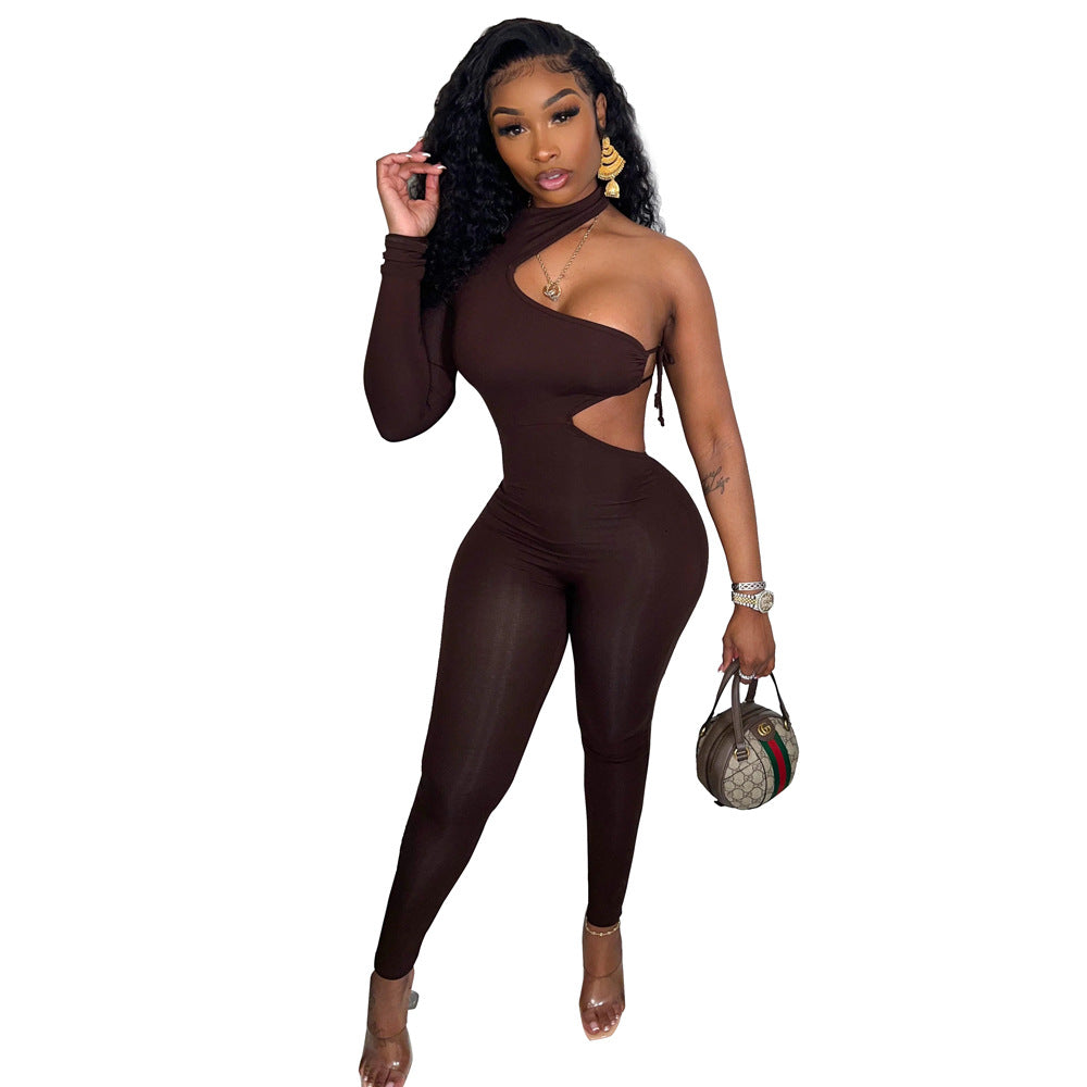 Dame Elegant Cut-Out Jumpsuit med asymmetrisk top Stilla