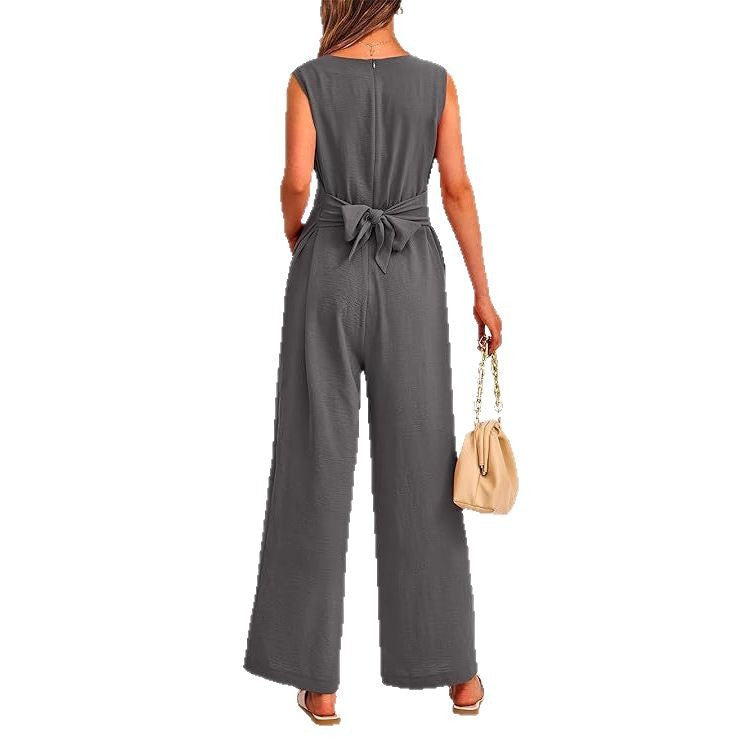 Dame Jumpsuit med elegant V-halsudskæring og bælte Stilla