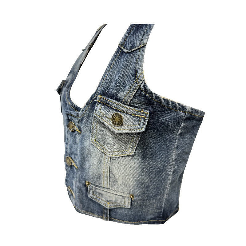 Dame Denim-Cropped-Top i sporty-moderne design Stilla
