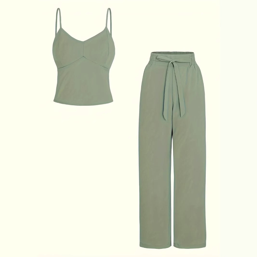 Dame bredskåret jumpsuit med justerbart taljebælte Stilla