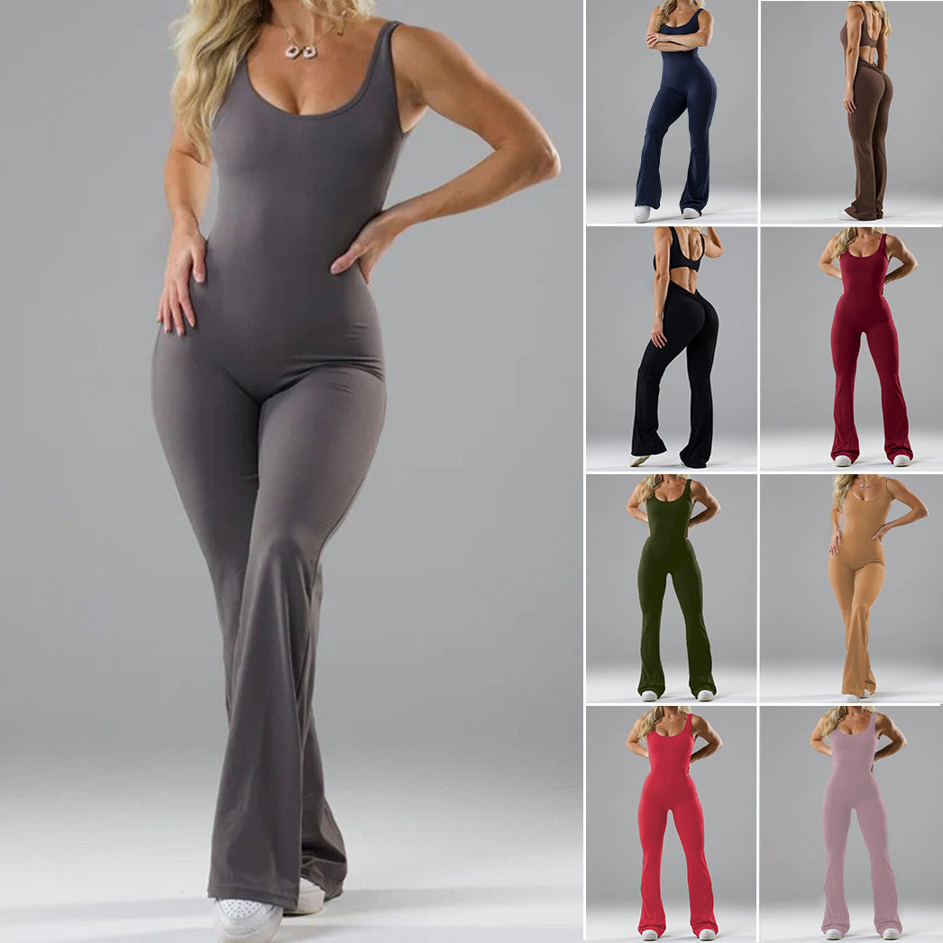 Dame figurtilpasset jumpsuit med vidde ben og moderne stropper Stilla