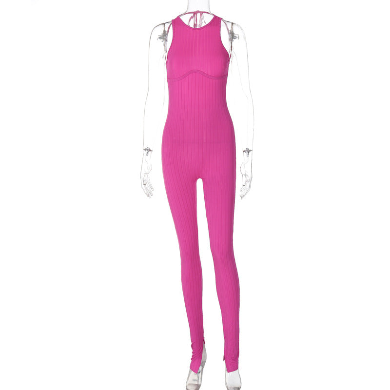 Dame figurtilpasset Jumpsuit med elegant ribdesign og justerbar rygudskæring Stilla