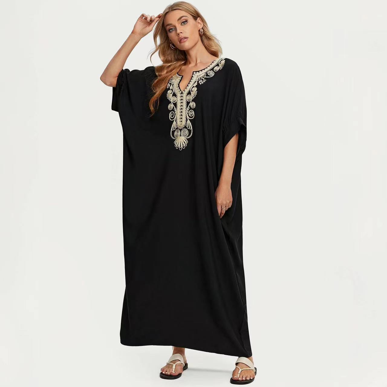 Dame elegant kaftankjole med kunstnerisk broderi Stilla