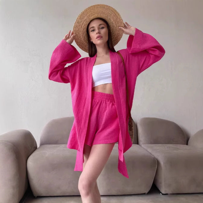 Dame afslappet Kimono-jakke med bælte og åbne ærmer Stilla