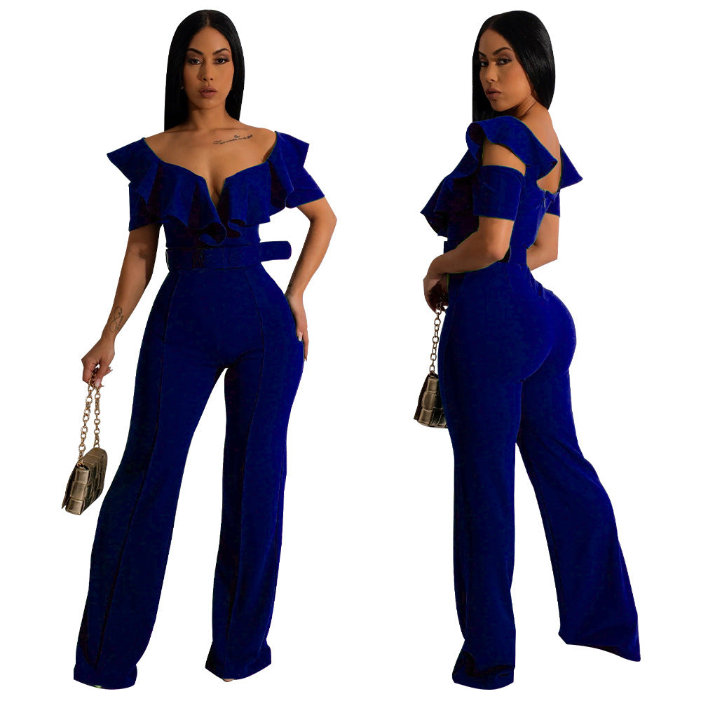 Dame elegant flæse jumpsuit med bælte og bredt ben Stilla