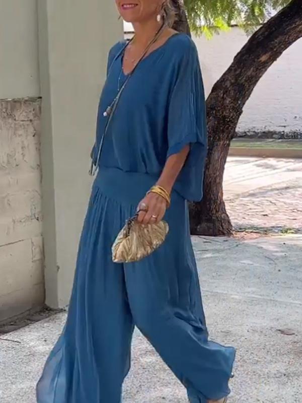 Dame Relaxed Fit Bredbenet Jumpsuit Stilla