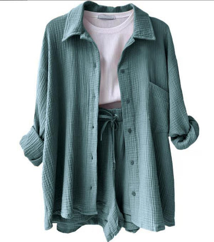Dame afslappet overshirt med matchende shorts Stilla