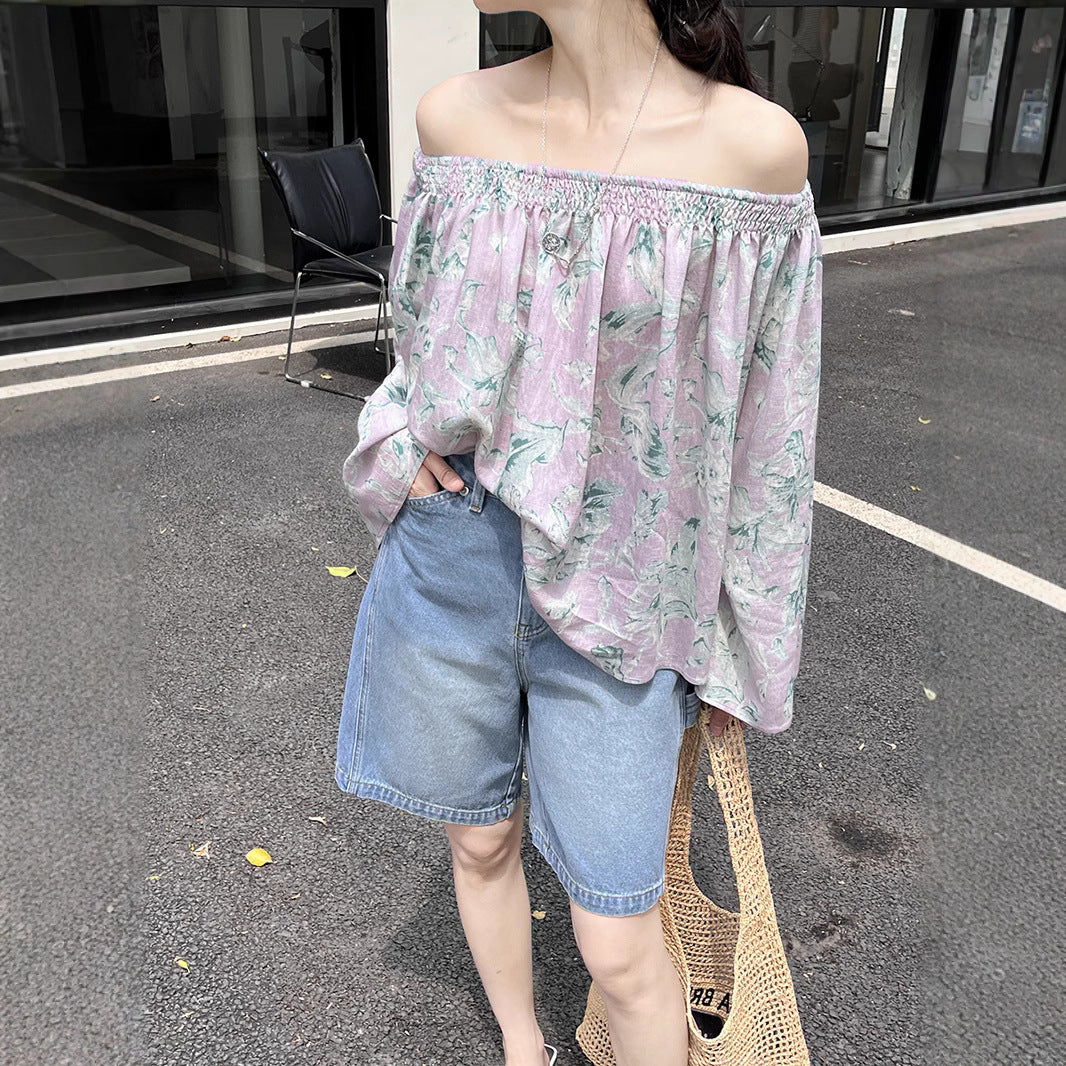 Dame afslappede denim shorts med højt liv og bred skæring Stilla