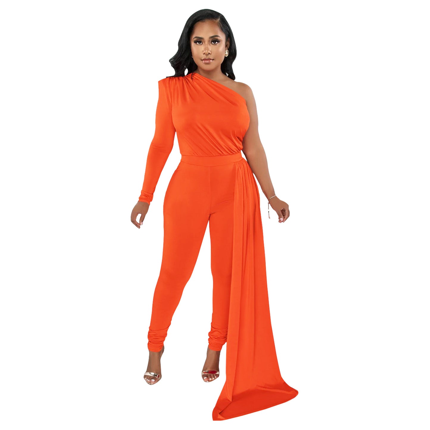 Dame Én-skulder-jumpsuit med flydende overdel Stilla