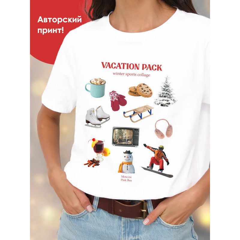 Dame T-shirt med kreativt vinter sport collage design Stilla