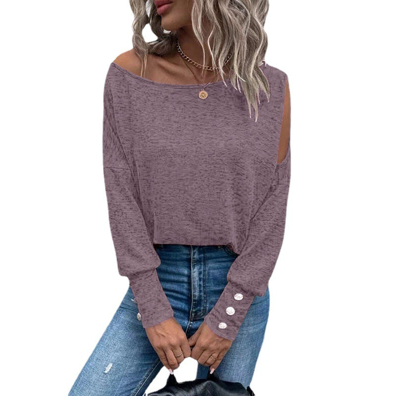 Dame afslappet longsleeve T-shirt med skulderudskæringer Stilla